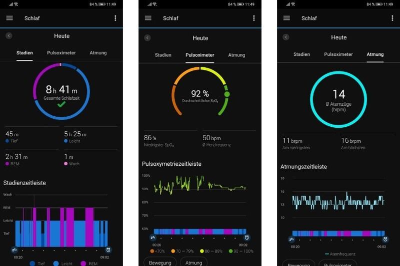Man sieht die aufgezeichneten Schlafdaten in der App.